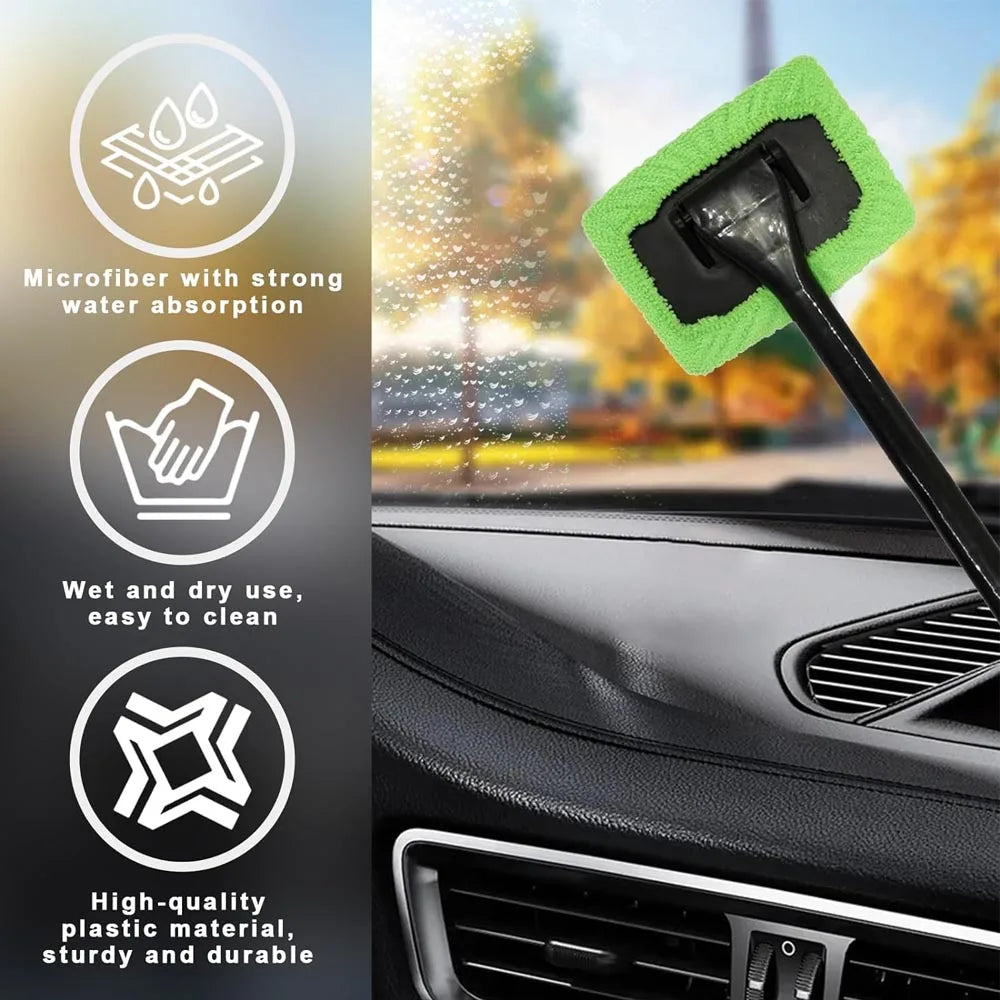 Car Window Cleaner Brush Kit with Microfiber Windshield Wiper – Auto Interior Glass Cleaning Tool