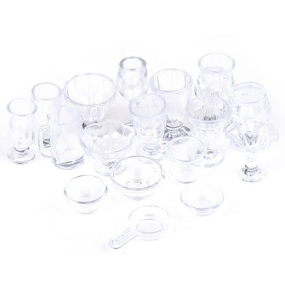 17Pcs/Set Mini Transparent Kitchenware Toy Drink Cups Dish Plate Tableware Miniatures DIY Pretend Play