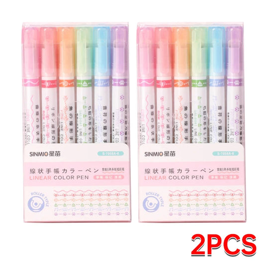 6Pcs/Set Flower Shape Outline Pens Highlighter Marker Curve Roller Tip Pen Cute Stationery Kawaii Graffiti School Acsesories