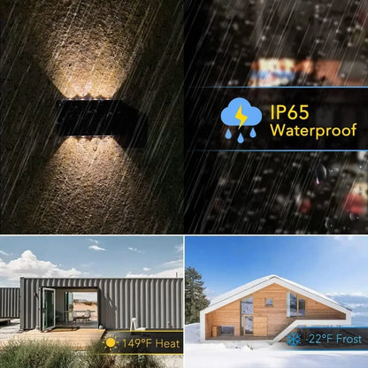 مصباح جداري يعمل بالطاقة الشمسية بتقنية LED، مقاوم للماء، للاستخدام الخارجي - مصباح سياج يعمل من الغسق إلى الفجر، مناسب لإضاءة الحدائق والشرفات والممرات 