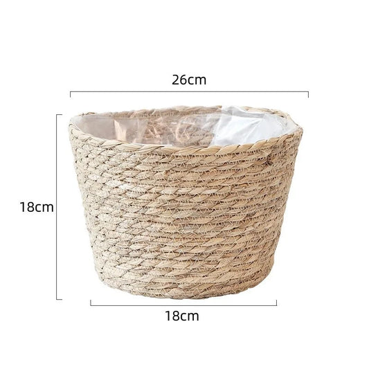 Woven Grass Flower Plant Pot Basket Planter Basket Indoor Outdoor Flower Pot Garden Decorative Flower Plants Basket Storage Use