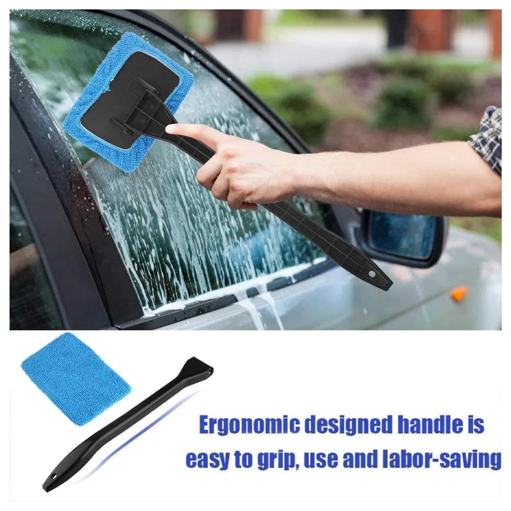 Car Window Cleaner Brush Kit with Microfiber Windshield Wiper – Auto Interior Glass Cleaning Tool