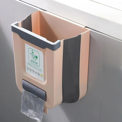 Kitchen Folding Trash Can – Wall & Cabinet Door Mounted Collapsible Trash Bin for Space Saving