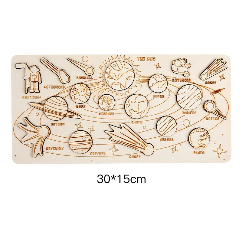 Children’s Wooden Planet Puzzle – Montessori Solar System Matching Game Toy