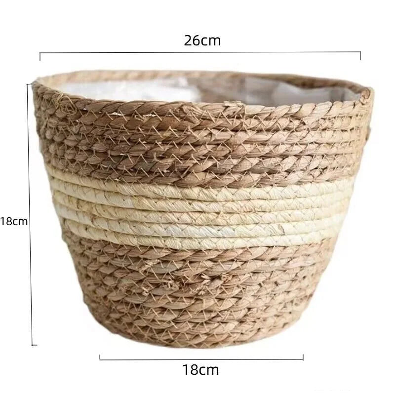 سلة نباتات زهور منسوجة من العشب، سلة زراعة داخلية وخارجية، وعاء زهور للحديقة، سلة نباتات زهور مزخرفة، استخدام تخزين