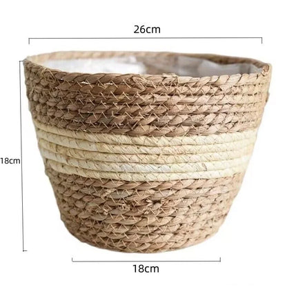 سلة نباتات زهور منسوجة من العشب، سلة زراعة داخلية وخارجية، وعاء زهور للحديقة، سلة نباتات زهور مزخرفة، استخدام تخزين