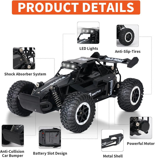1:16 High-Speed 2WD Off-Road RC Car – 2.4G Remote Control Climbing Vehicle with LED Lights for Kids