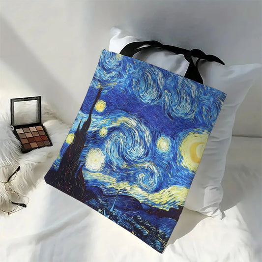 Van Gogh Series Linen Bag – Lightweight Reusable Tote with Starry Night & Sunflower Prints