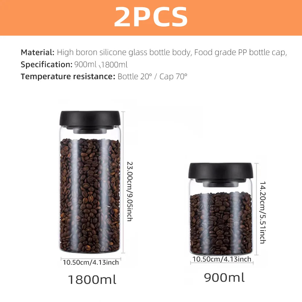 Vacuum Sealed Glass Jar – Coffee Bean & Food Storage Bottle with Silicone Seal for Freshness