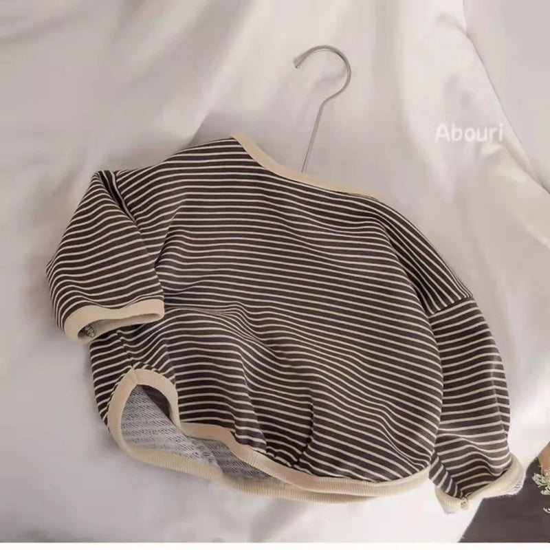 ملابس أطفال قطنية من لاوادكا، تيشيرتات بأكمام طويلة مخططة، تيشيرتات أطفال للأولاد والبنات، تيشيرتات كاجوال للأطفال، مناسبة لفصلي الخريف والربيع، مقاسات من 1 إلى 8 سنوات 