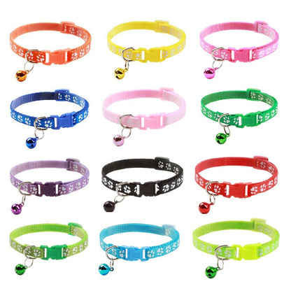 Adjustable Cat Collar with Bell – Dog Print Pet Necklace in Multiple Colors