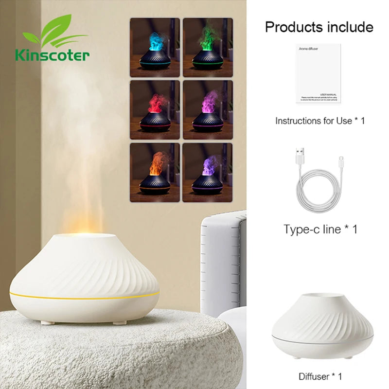 Kinscoter Volcanic Flame Aroma Diffuser – 130ml Essential Oil Diffuser & USB Humidifier with Night Light