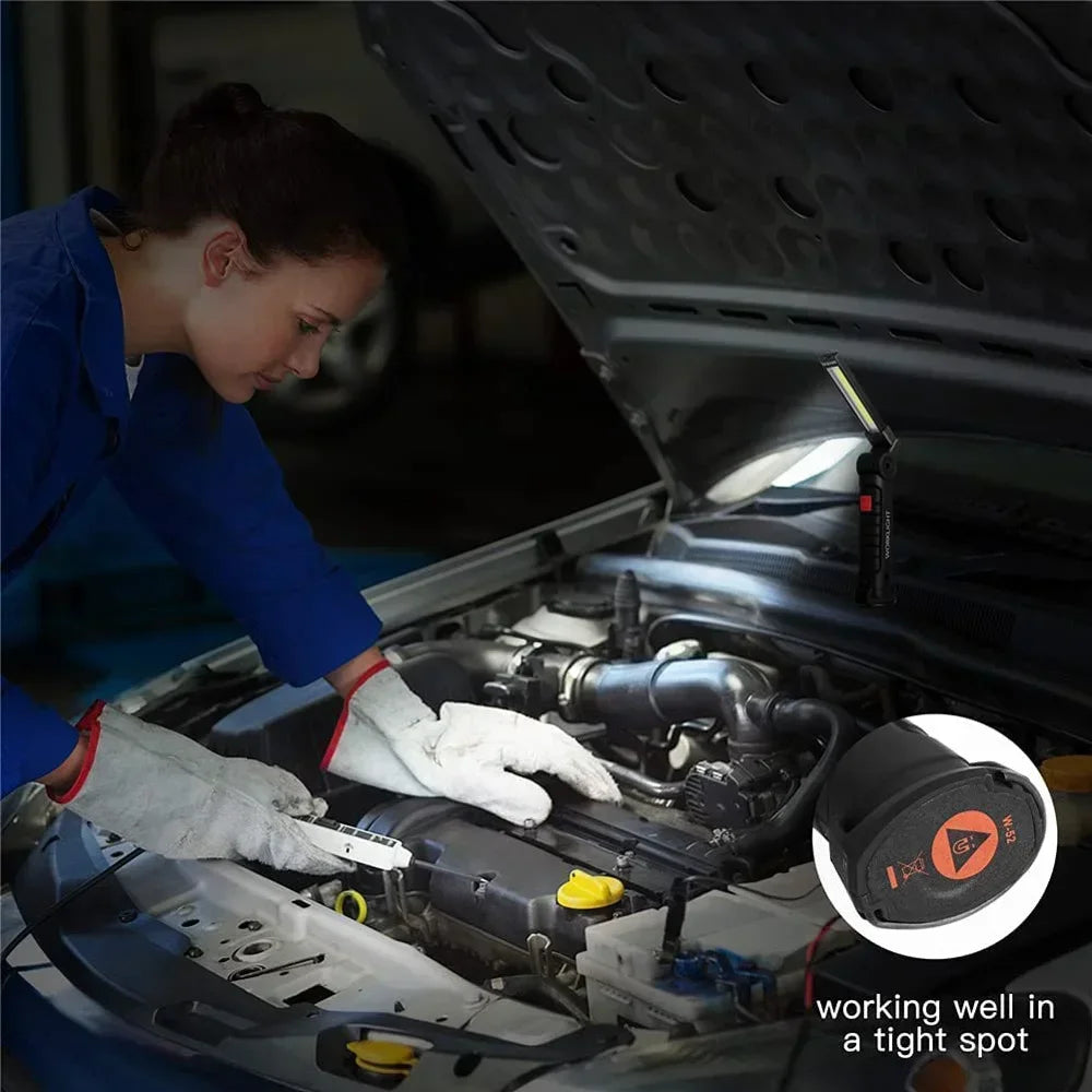 مصباح يدوي LED عالي الطاقة قابل لإعادة الشحن عبر منفذ USB، مصباح عمل تخييم محمول مزود بقاعدة مغناطيسية للإضاءة الطارئة 