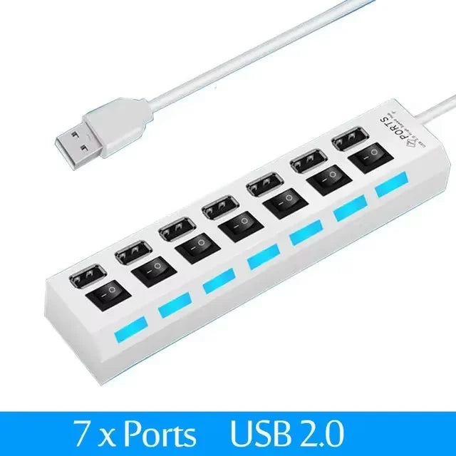 Switch Extension Hub 7-port USB2.0 Hub Computer USB Extension Hub One Drag Seven USB2.0 Splitter PC Laptop DesktopSwitch Extensi