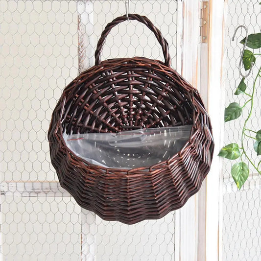 Flower Basket Handmade Weaving Wicker Rattan Decorative Garden Hanging Pot Plants Holder Indoor Outdoor Wall Hanging Flower Pots