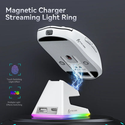 Attack Shark X6 PAW3395 Bluetooth Mouse,2.4 Tri-Mode Connection, RGB Touch Magnetic Charging Base, Macro Gaming Mouse