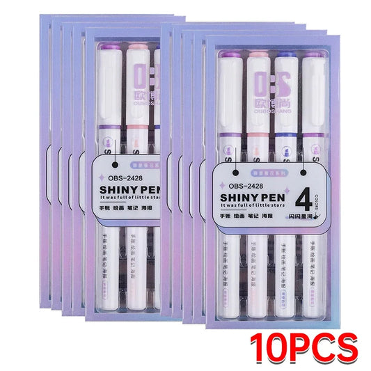 4 Colors Shining Highlighter Pens – Kawaii School Markers for Notes & Journals
