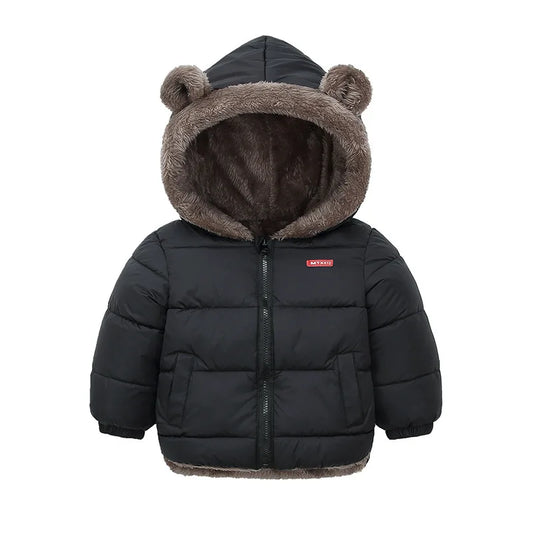 Cotton Hooded Baby Jacket – Thick Fleece Winter Outerwear for Boys & Girls