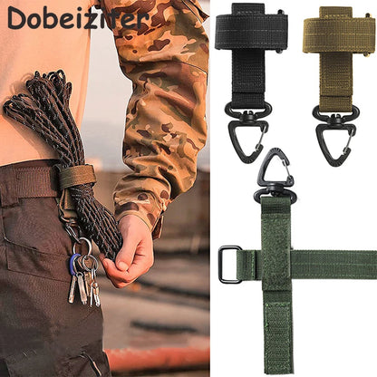 Tactical Nylon Webbing Belt with D-Ring Carabiner – Keychain Hook with Magic Tape Fastener