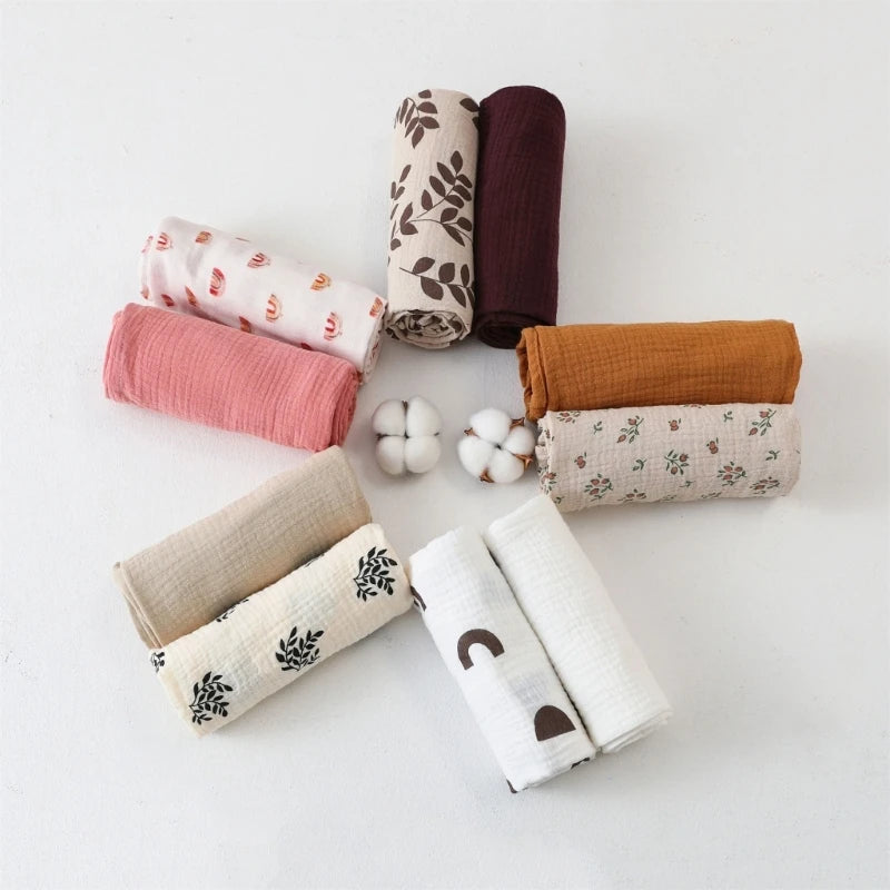 بطانية لفّ الأطفال من قماش الموسلين القطني - قماش مجعد سادة ومطبوع عليه زهور للأطفال حديثي الولادة والأطفال الصغار