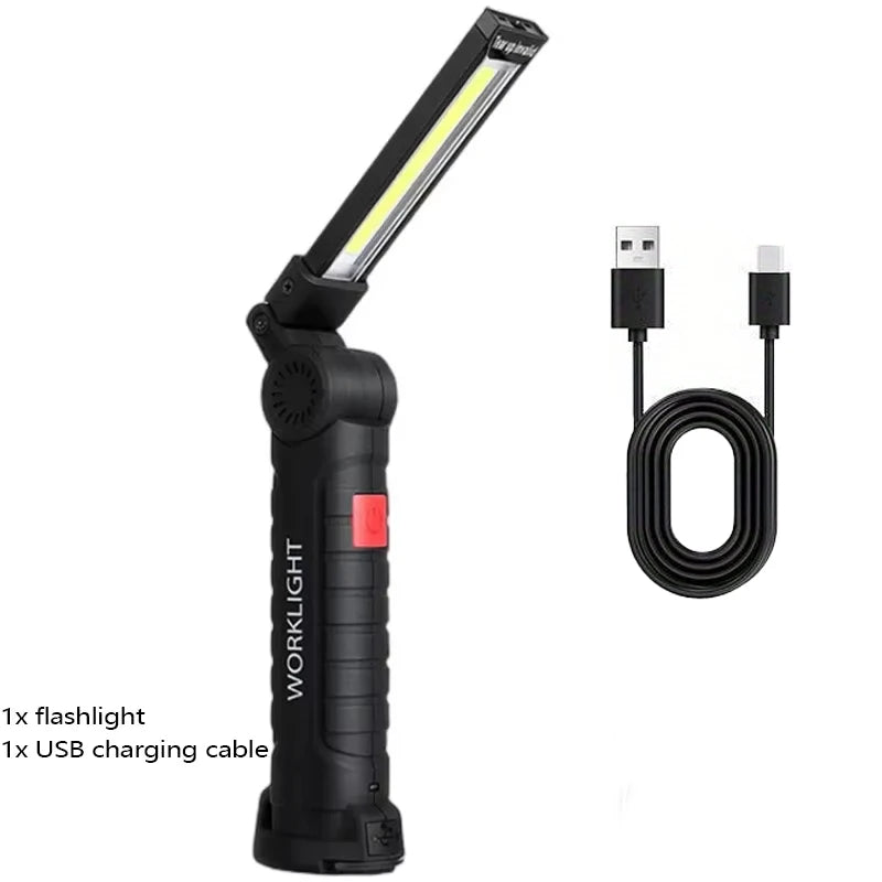 مصباح يدوي LED عالي الطاقة قابل لإعادة الشحن عبر منفذ USB، مصباح عمل تخييم محمول مزود بقاعدة مغناطيسية للإضاءة الطارئة 