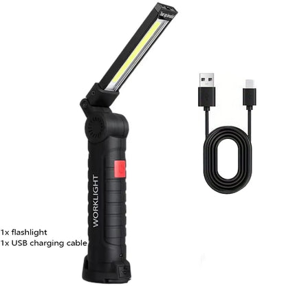 مصباح يدوي LED عالي الطاقة قابل لإعادة الشحن عبر منفذ USB، مصباح عمل تخييم محمول مزود بقاعدة مغناطيسية للإضاءة الطارئة 