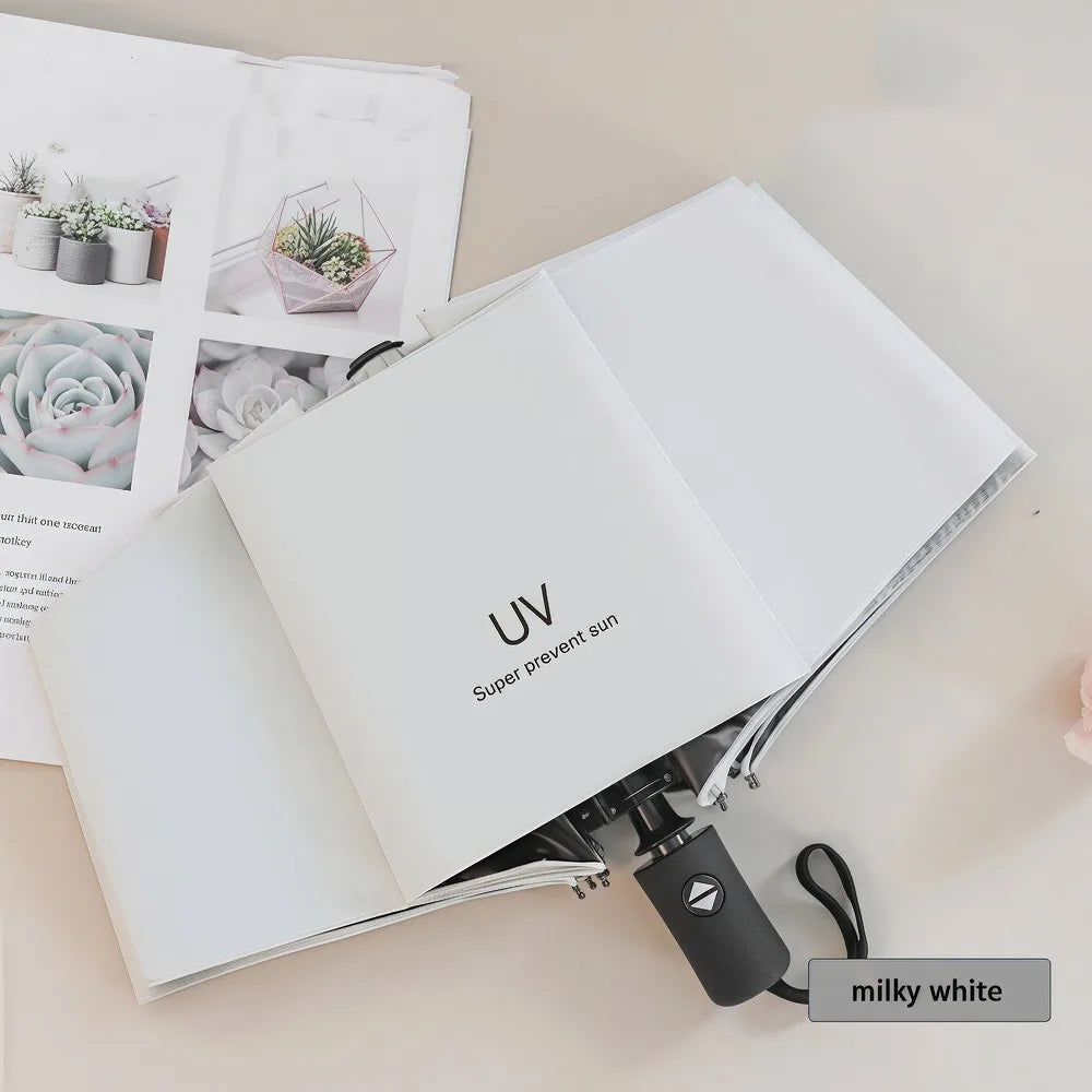 8-Rib Automatic Folding Umbrella – Windproof Compact Umbrella with UV Protection for Sun & Rain