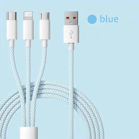 6A 3 In 1 USB Type C Cable 66W Super Fast Charging Cables for Huawei Xiaomi Samsung OPPO Lightning Data Cord for iPhone 1.2/2/3M