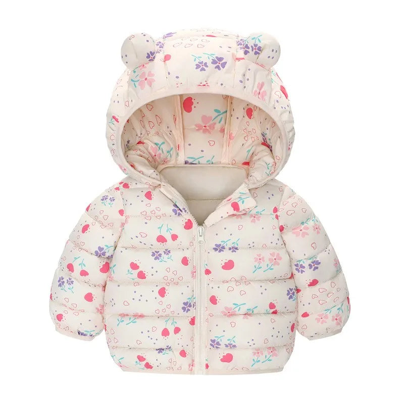 Children’s Lightweight Down Jacket with Hood – Boys Girls Autumn Dinosaur Print Coat