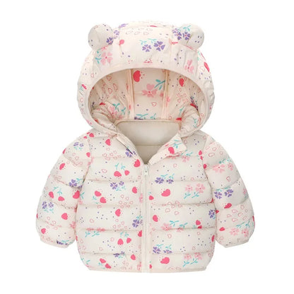 Children’s Lightweight Down Jacket with Hood – Boys Girls Autumn Dinosaur Print Coat