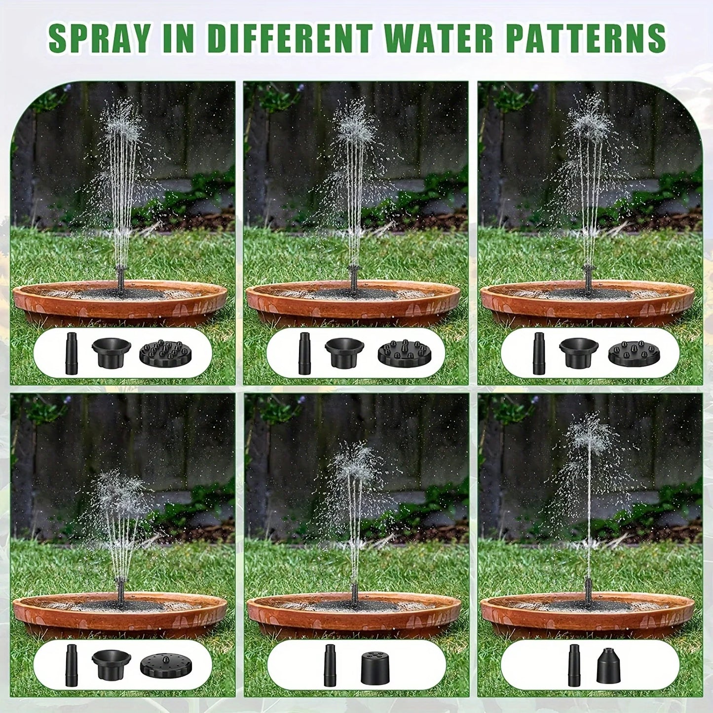 Outdoor Solar Floating Water Fountain For Bird Bath Fish Tank 7V/1W Garden Fountain Submersible Pump Garden Decoration