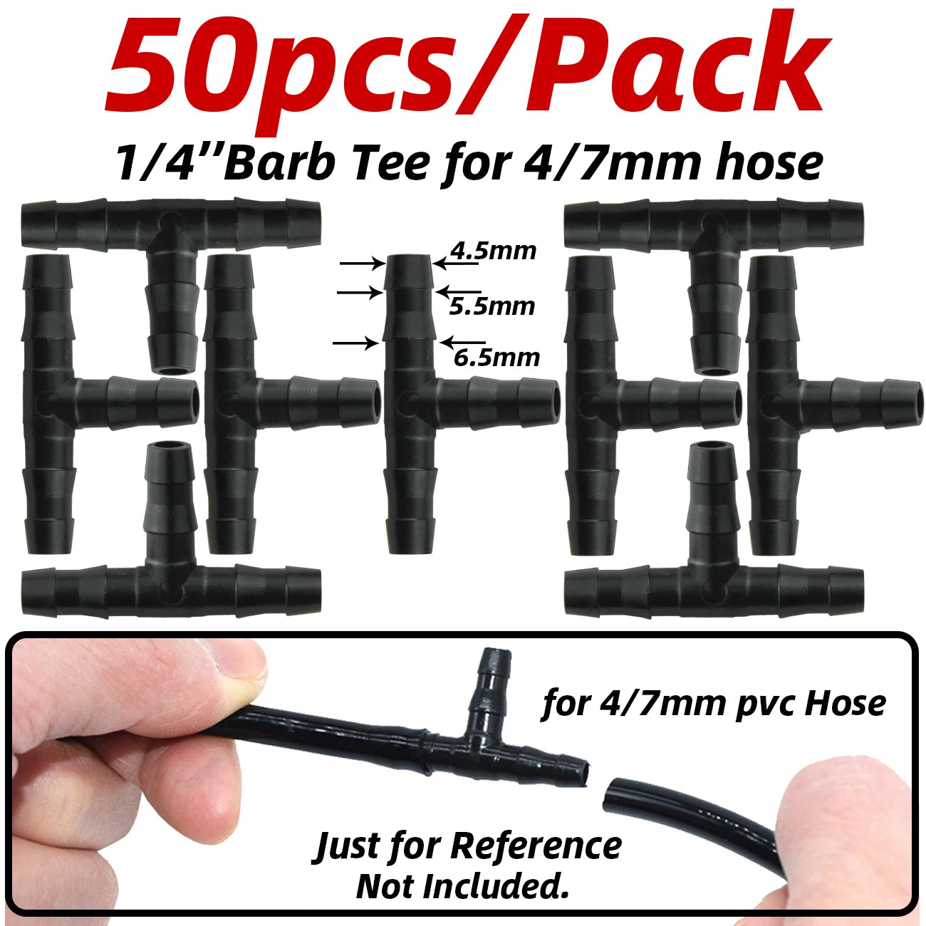 وصلات الري بالتنقيط ذات الأسنان 4/7 مم - وصلات خراطيم الأنابيب 1/4 بوصة للحدائق والمروج وأصص الزهور (1-50 قطعة)