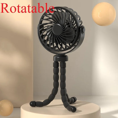 Mini Portable Baby Stroller Fan – USB Rechargeable 3-Speed Flexible Octopus Clip-On Fan