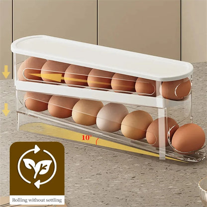 Double Layer Rolling Egg Dispenser – Large Capacity Refrigerator Egg Storage Box with Automatic Scrolling