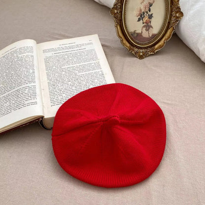 قبعة بيريه مزينة بالزهور - قبعة شتوية دافئة محبوكة للفتيات الصغيرات