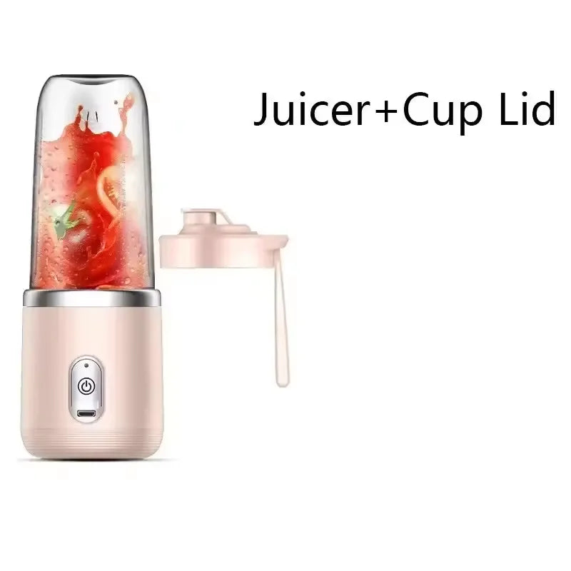 Electric Juicer with 6 Blades USB Portable Wireless Mini Smoothie Blender – Fruit Squeezer & Ice Crusher, 300ML Rechargeable Cup for Kitchen & Travel