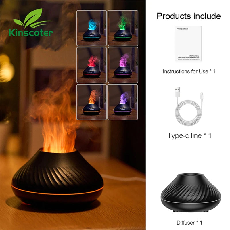 Kinscoter Volcanic Flame Aroma Diffuser – 130ml Essential Oil Diffuser & USB Humidifier with Night Light