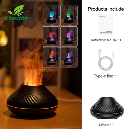 Kinscoter Volcanic Flame Aroma Diffuser – 130ml Essential Oil Diffuser & USB Humidifier with Night Light
