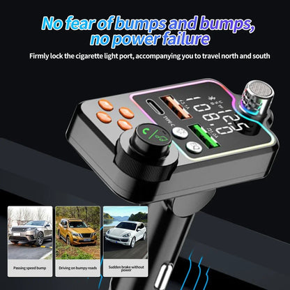Bluetooth 5.0 Car Charger Dual USB Type C Quick Charge Hands-free Call Kit FM Transmitter MP3 Player Car Cigarette Lighter