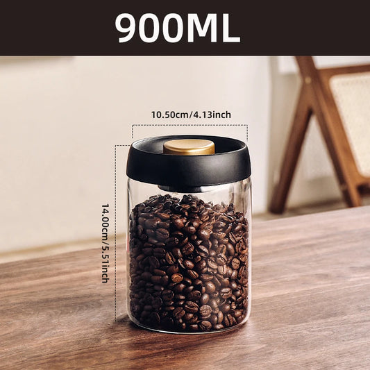 Vacuum Sealed Glass Jar – Coffee Bean & Food Storage Bottle with Silicone Seal for Freshness