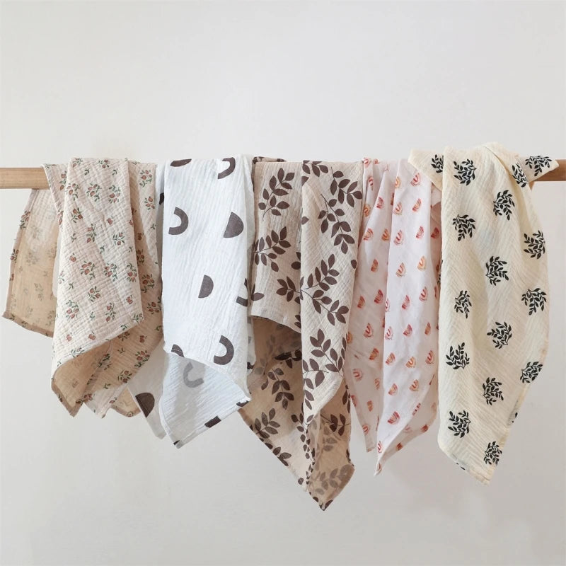 بطانية لفّ الأطفال من قماش الموسلين القطني - قماش مجعد سادة ومطبوع عليه زهور للأطفال حديثي الولادة والأطفال الصغار