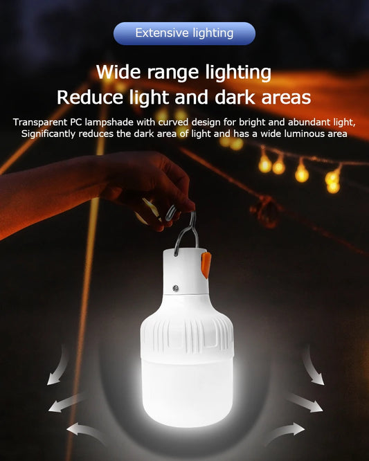 Outdoor USB Rechargeable LED Lamp Bulbs – High Brightness Emergency Light with Hook for Camping & Fishing