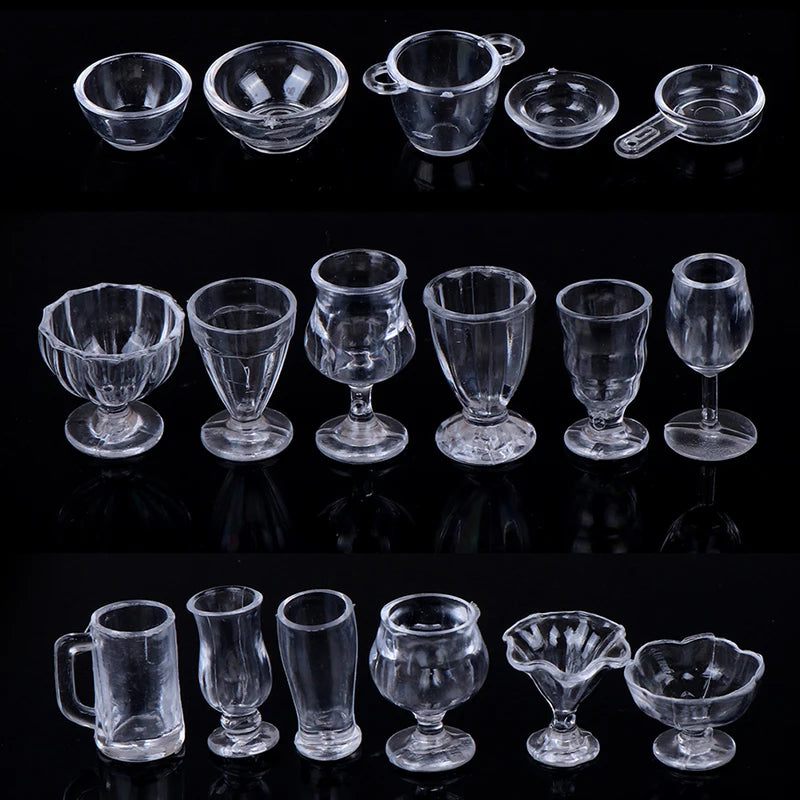 17Pcs/Set Mini Transparent Kitchenware Toy Drink Cups Dish Plate Tableware Miniatures DIY Pretend Play
