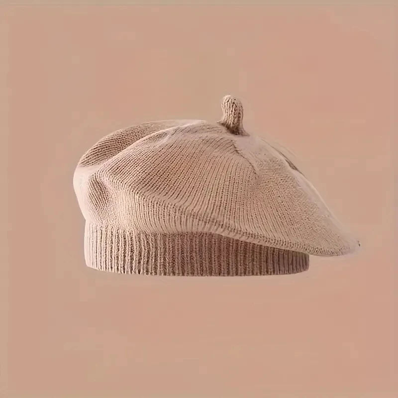 قبعة بيريه مزينة بالزهور - قبعة شتوية دافئة محبوكة للفتيات الصغيرات