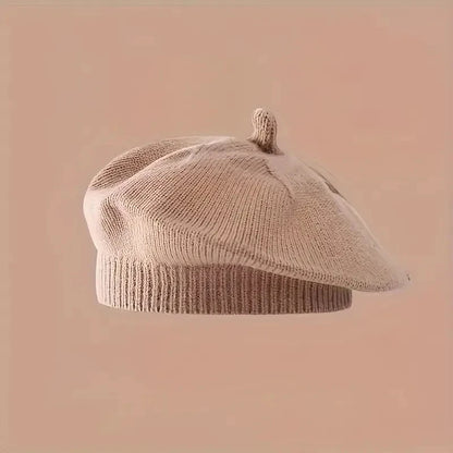 قبعة بيريه مزينة بالزهور - قبعة شتوية دافئة محبوكة للفتيات الصغيرات