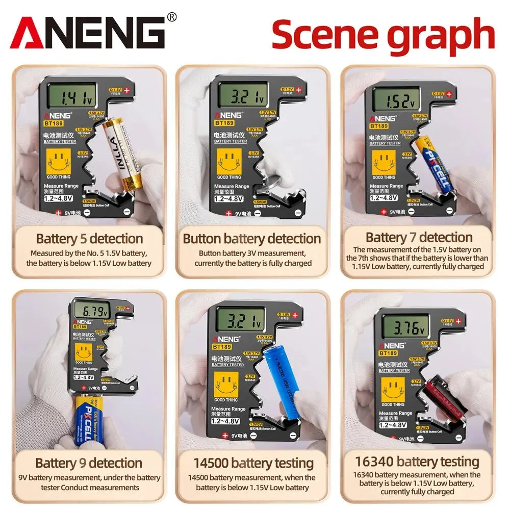 ANENG BT189 Universal Battery Tester – LCD Digital Battery Checker for AA, AAA, Button Cells & 9V Batteries