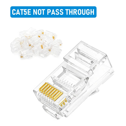 10/20/30/50 قطعة من موصلات RJ45 Cat6/Cat5e ذات طرف كريستالي 8P8C قابلة للضغط، قابس معياري لشبكة إيثرنت UTP