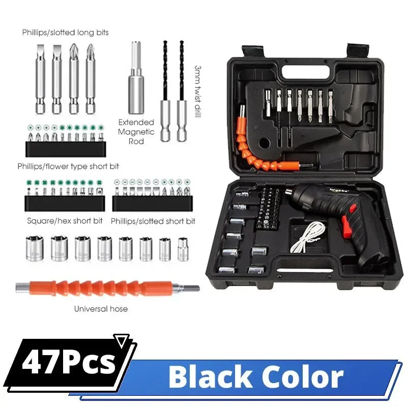 47PCS 3.6V Cordless Electric Screwdriver Set – Rechargeable Power Tool Kit with 1800mAh Battery for Home Repair & Maintenance