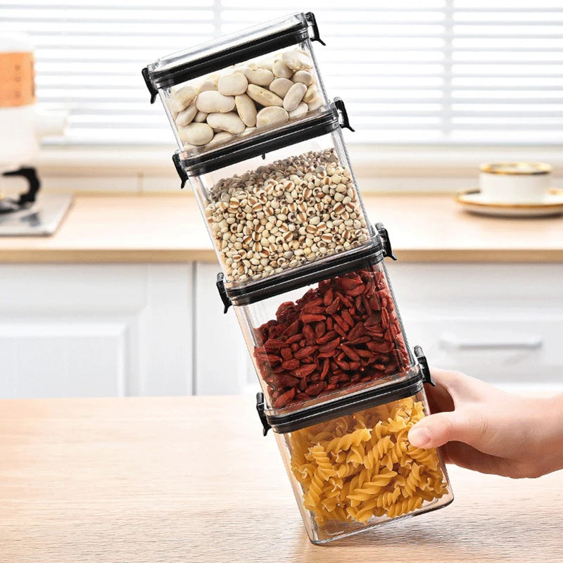 Sealed Jars Kitchen Grain Storage Organizer – Large Capacity Moisture-Proof Plastic Seasoning & Food Storage Box Set