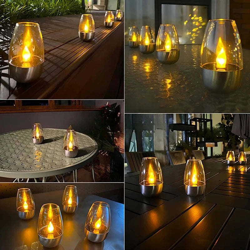 LED Solar Candles Light Flameless Rechargeable Night Light For Wedding Party Garden Decor Outdoor Waterproof Solar Candles Lamp